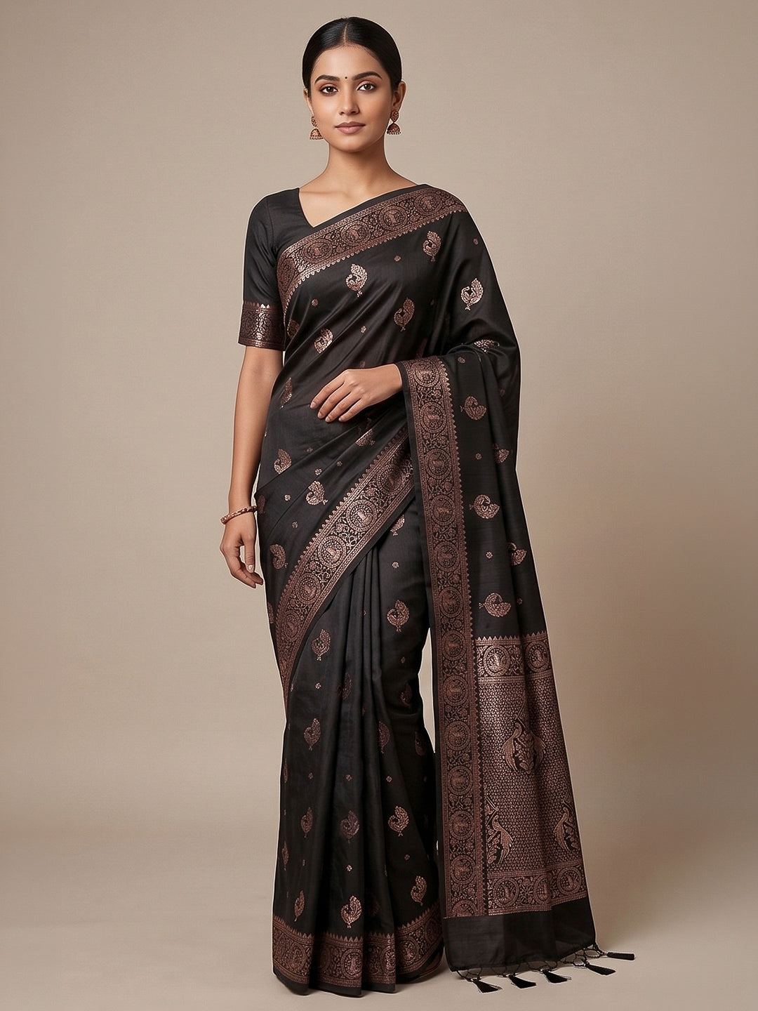 Black Woven Design Dola Silk Saree