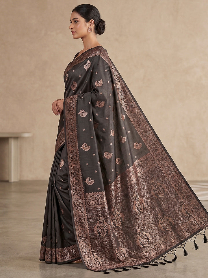 Black Woven Design Dola Silk Saree