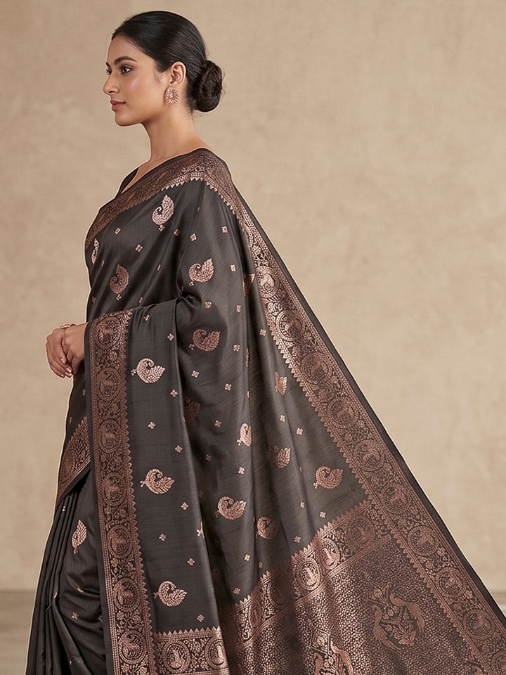 Black Woven Design Dola Silk Saree