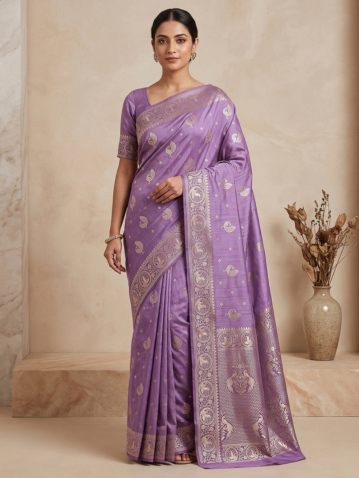 Lavender Woven Design Dola Silk Saree