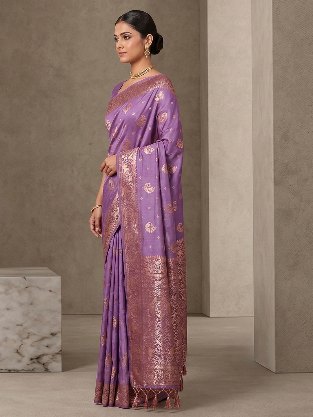 Lavender Woven Design Dola Silk Saree