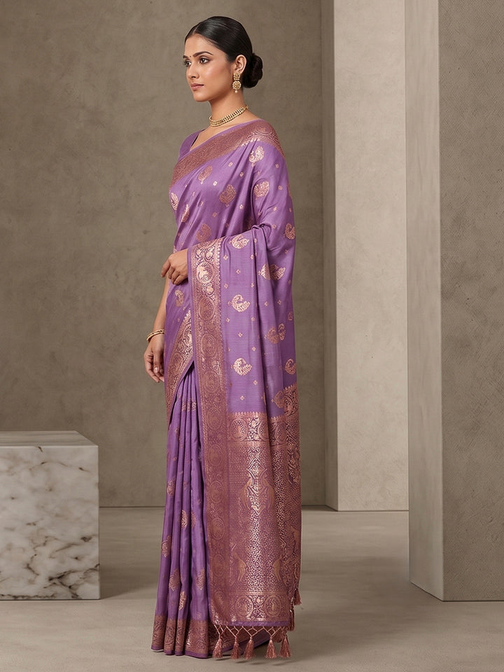 Lavender Woven Design Dola Silk Saree