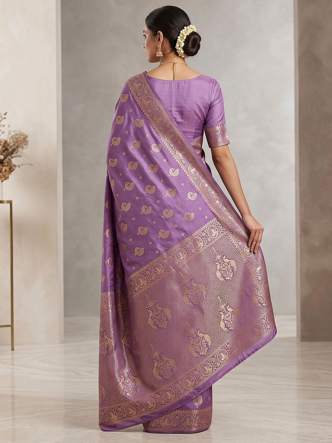 Lavender Woven Design Dola Silk Saree