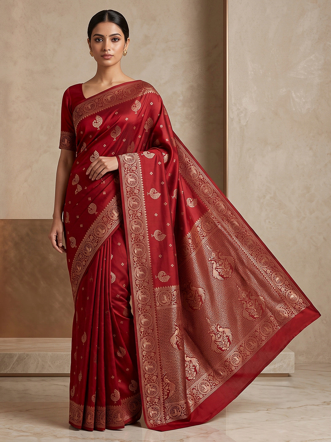 Red Woven Design Dola Silk Saree