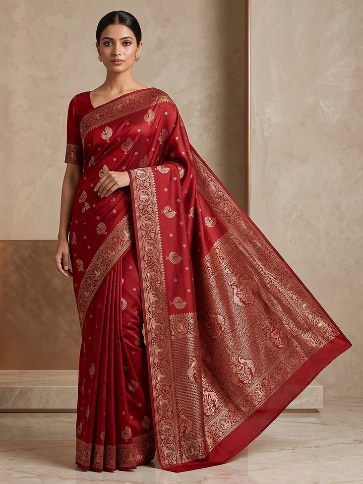 Red Woven Design Dola Silk Saree
