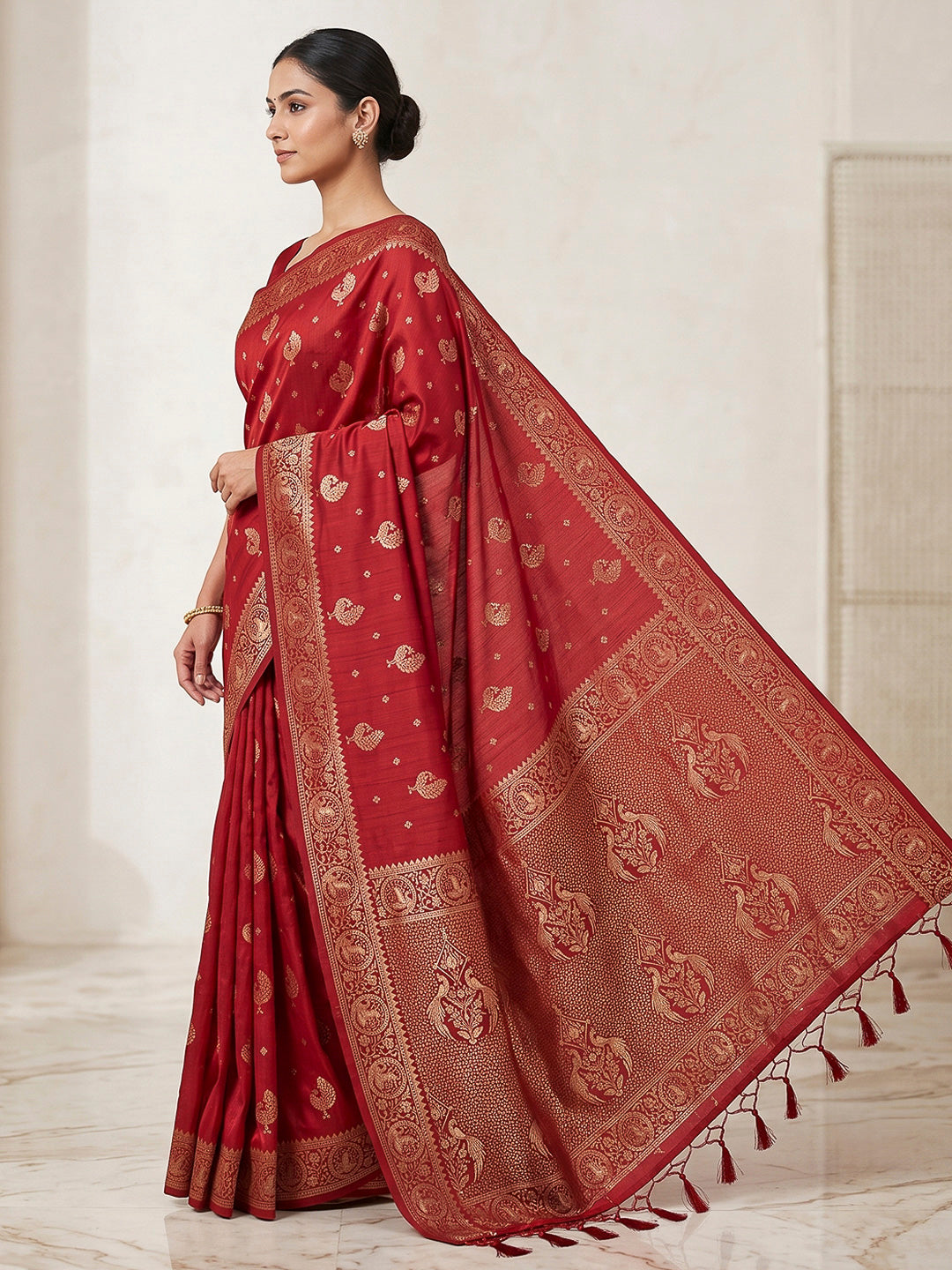 Red Woven Design Dola Silk Saree