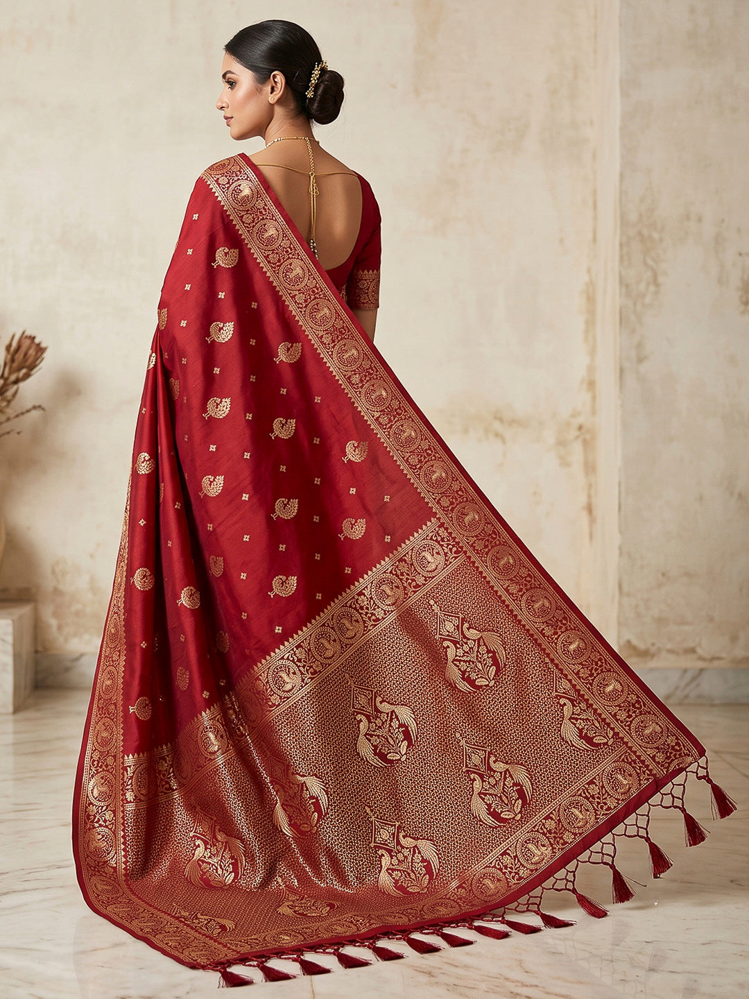 Red Woven Design Dola Silk Saree