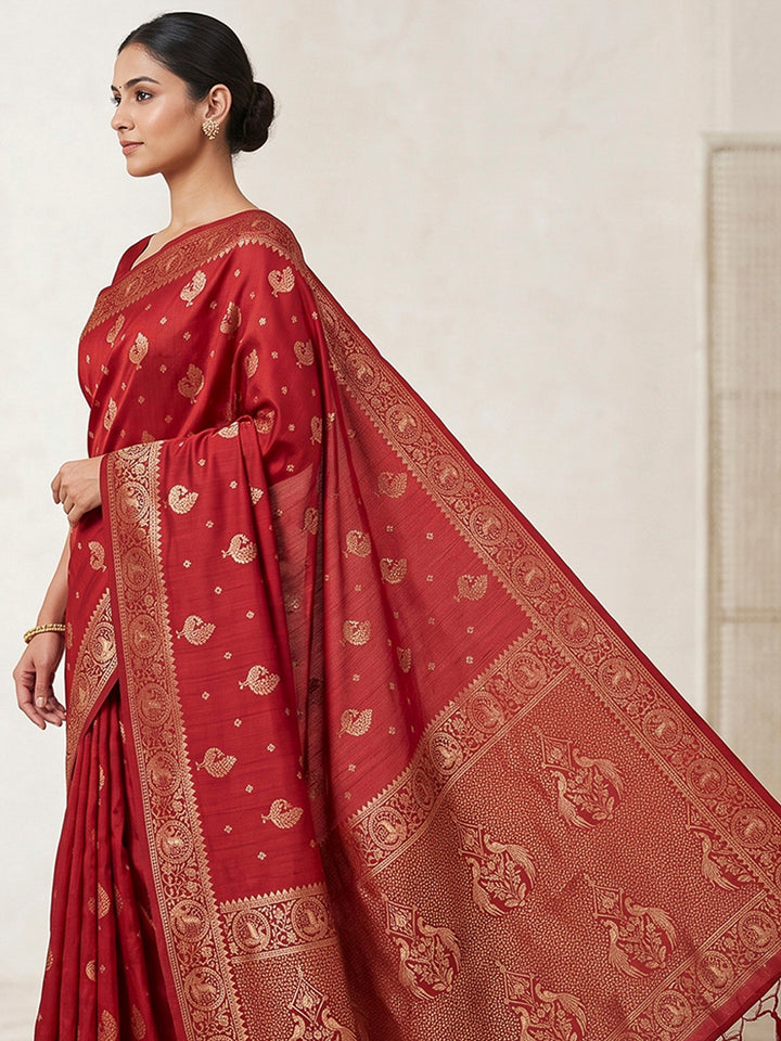 Red Woven Design Dola Silk Saree