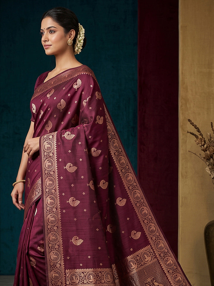 Wine Woven Design Dola Silk Saree