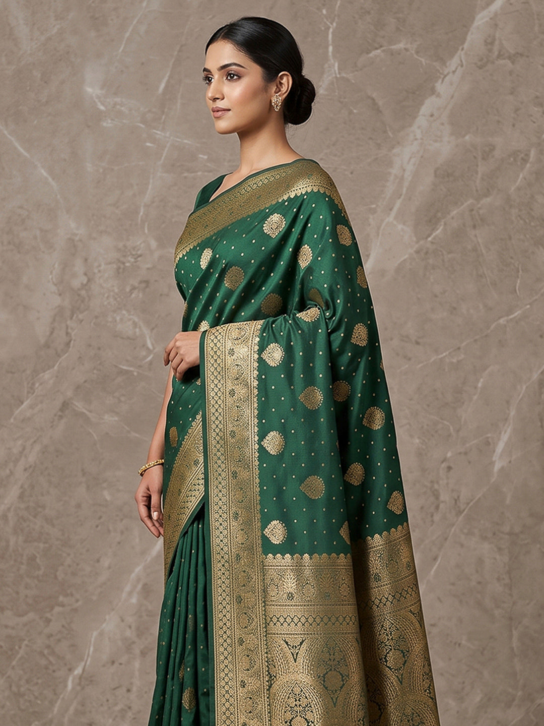 Bottle Green Woven Design Dola Silk Saree