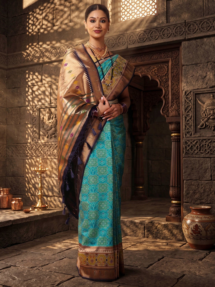Dark Blue Navy Woven Design Dola Silk Saree