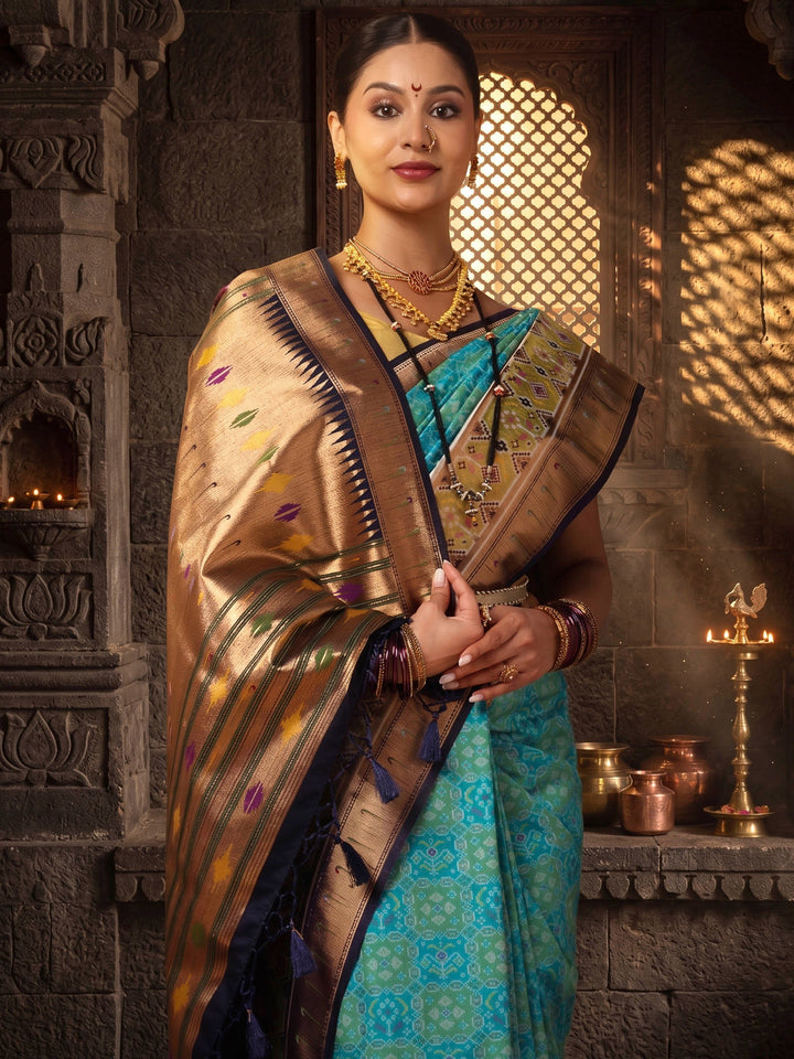 Dark Blue Navy Woven Design Dola Silk Saree