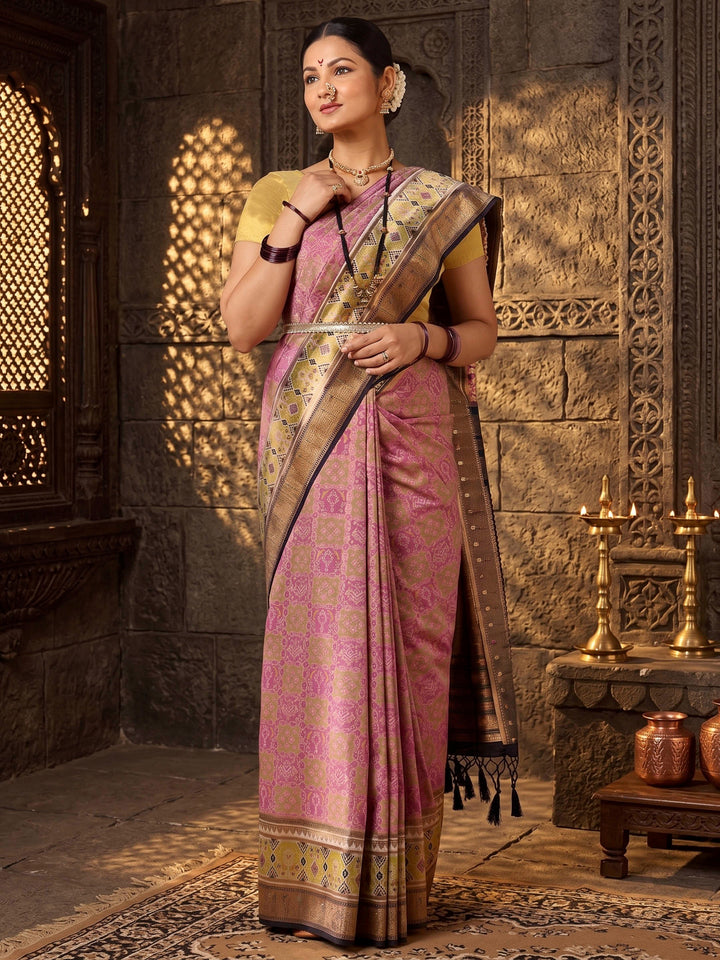Lavender Navy Woven Design Dola Silk Saree