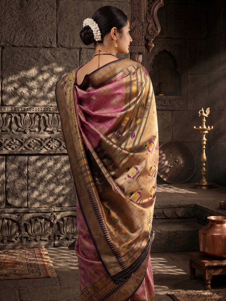 Lavender Navy Woven Design Dola Silk Saree