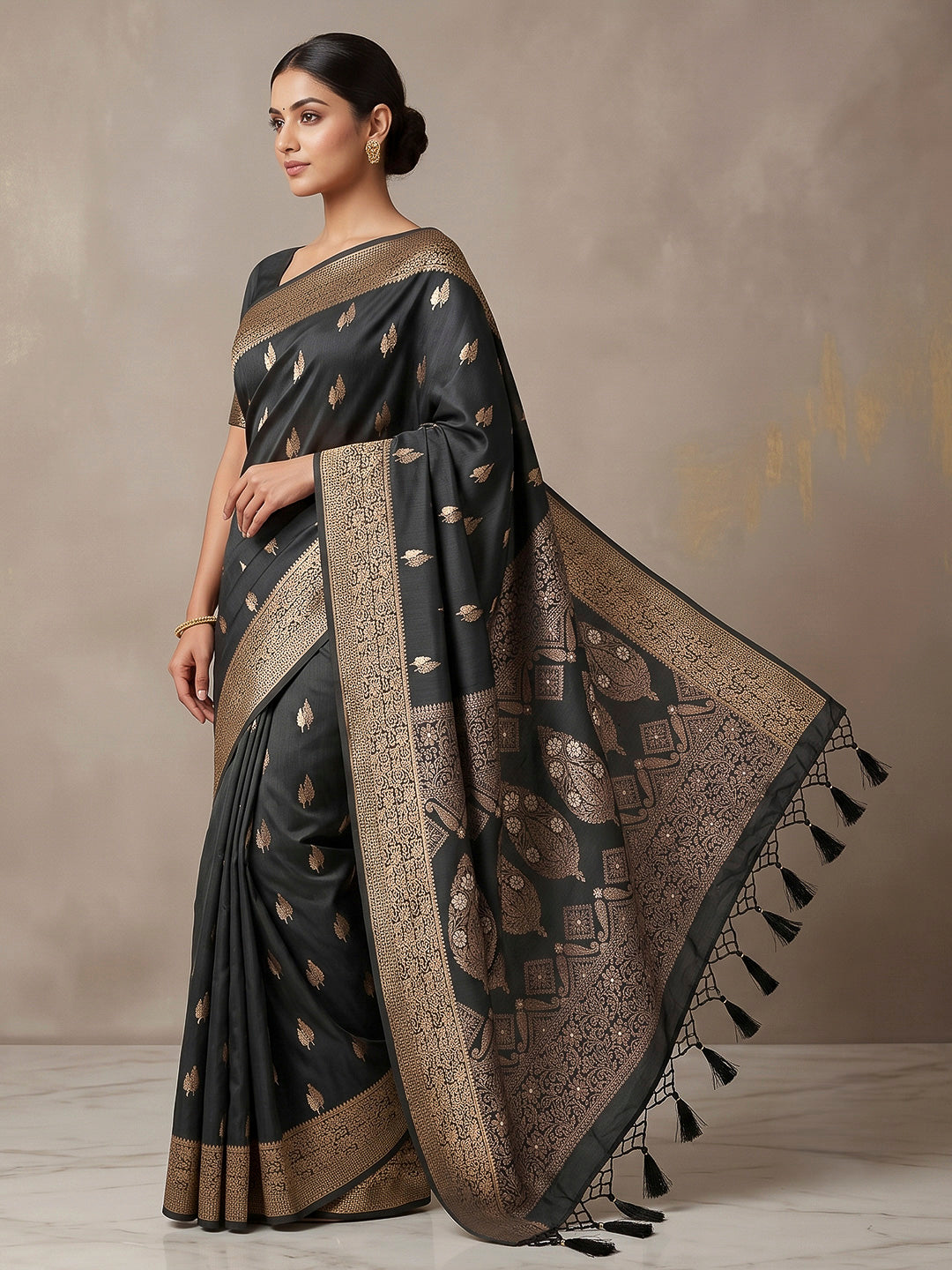 Black Woven Design Dola Silk Saree