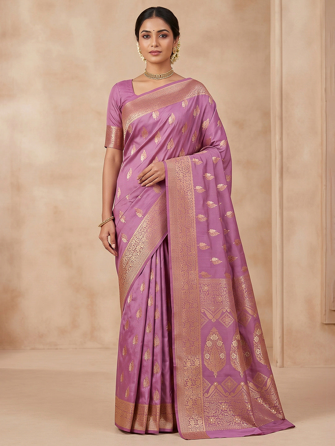 Lavender Woven Design Dola Silk Saree