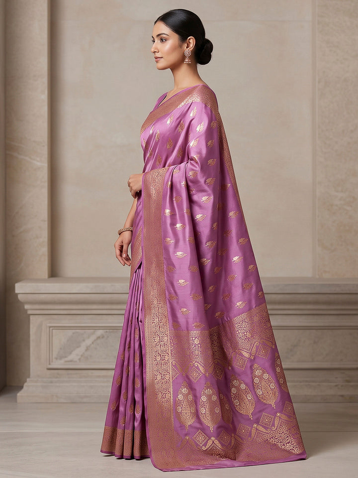 Lavender Woven Design Dola Silk Saree