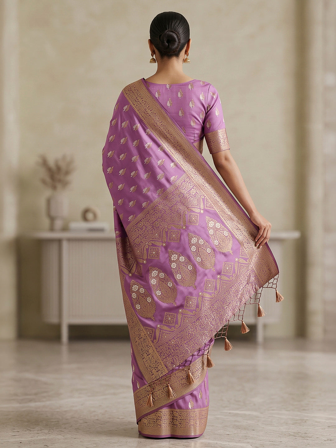 Lavender Woven Design Dola Silk Saree
