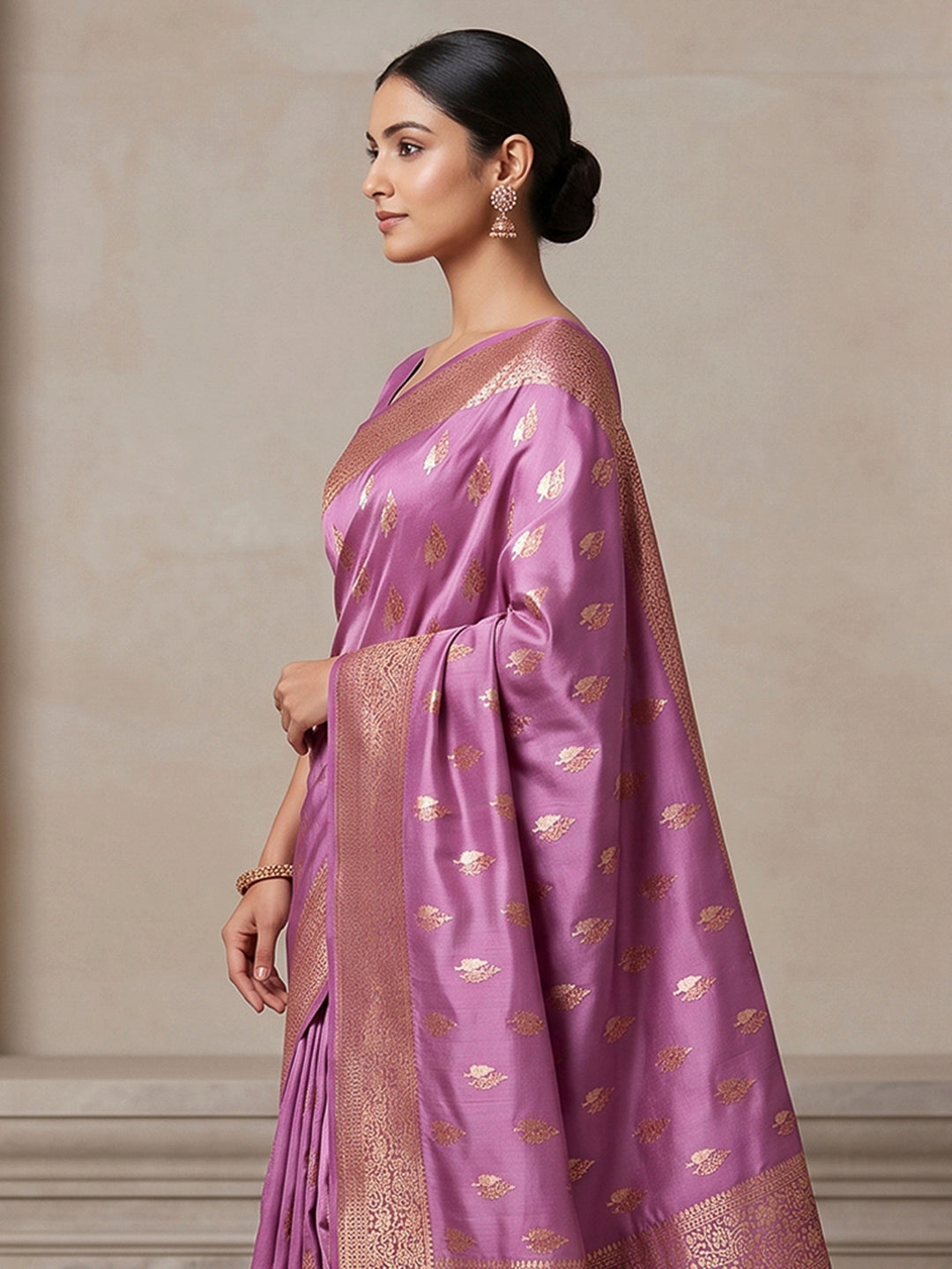 Lavender Woven Design Dola Silk Saree