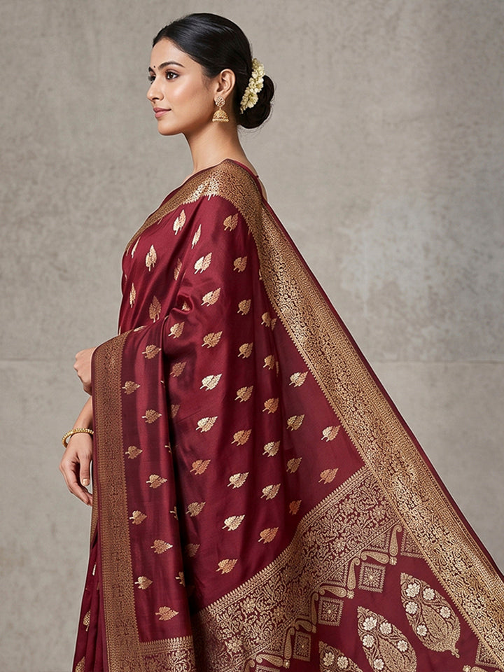 Maroon Woven Design Dola Silk Saree