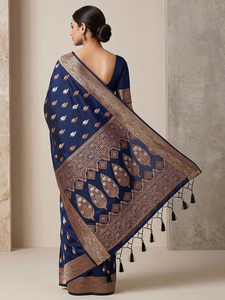 Navy Blue Woven Design Dola Silk Saree