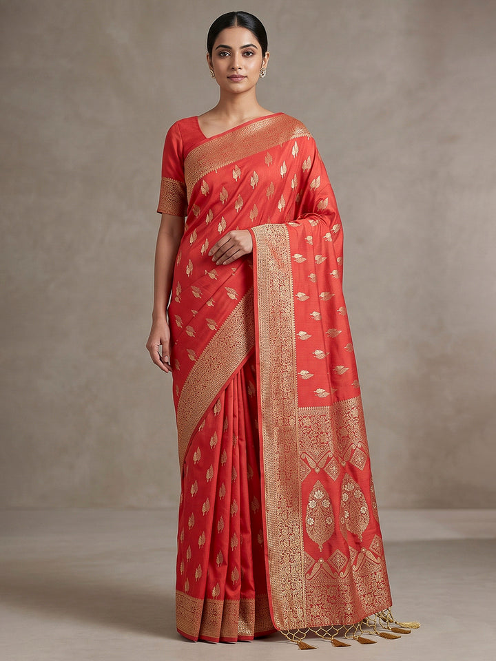 Red Woven Design Dola Silk Saree