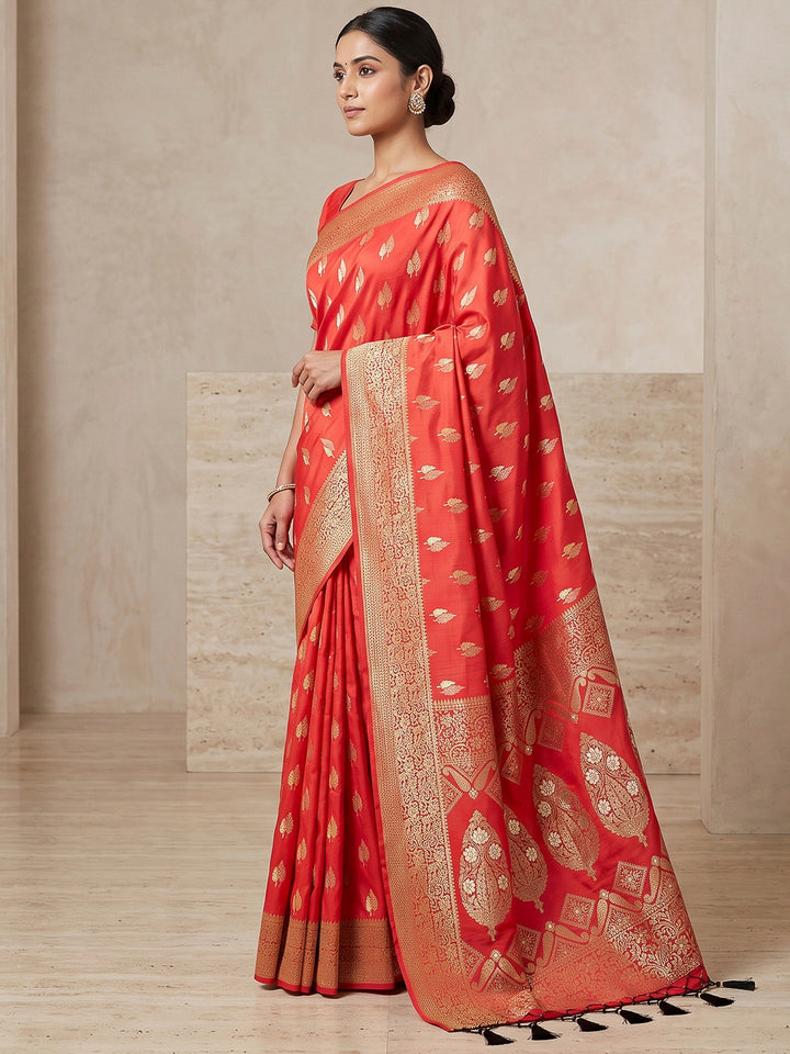Red Woven Design Dola Silk Saree