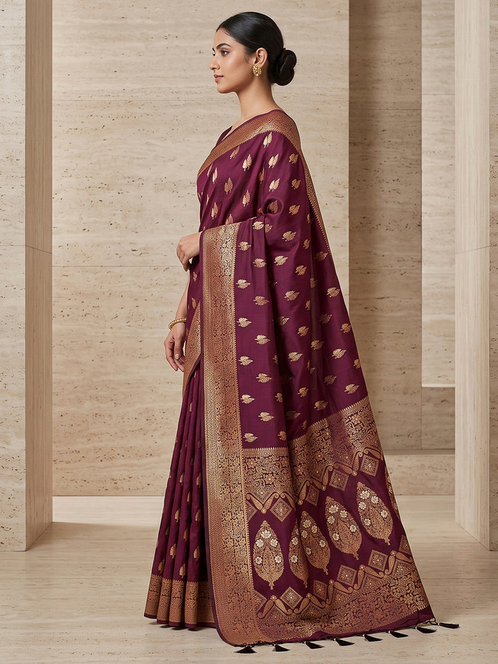 Wine Woven Design Dola Silk Saree