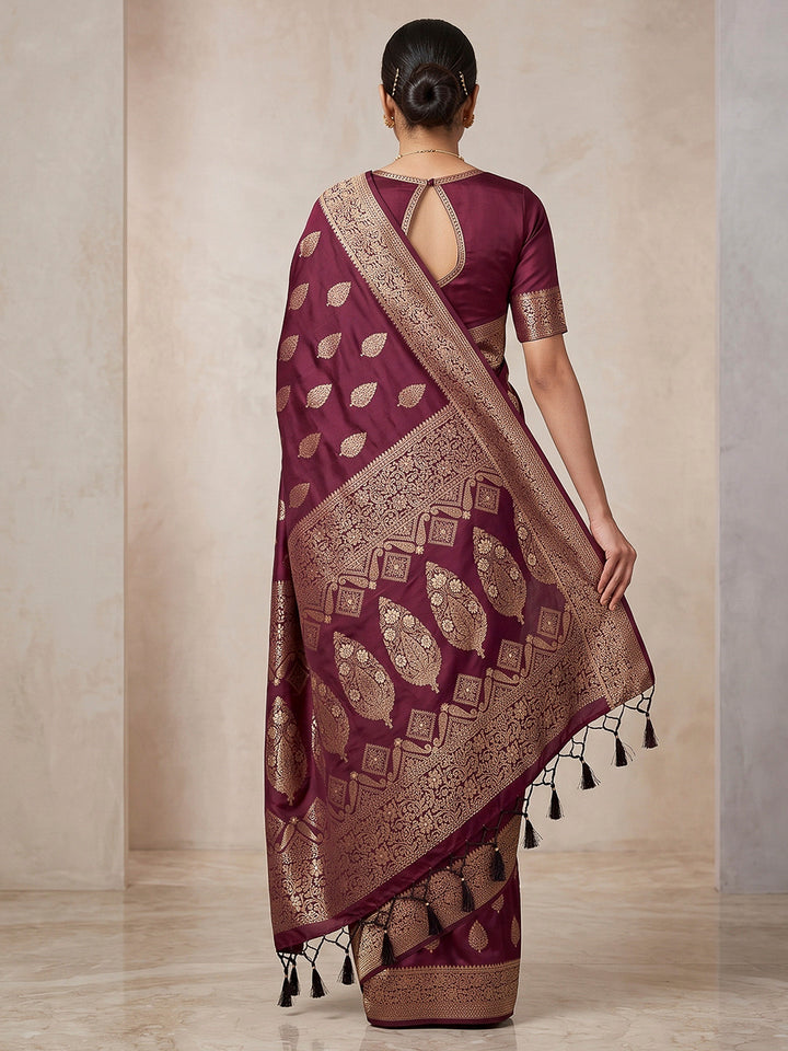 Wine Woven Design Dola Silk Saree