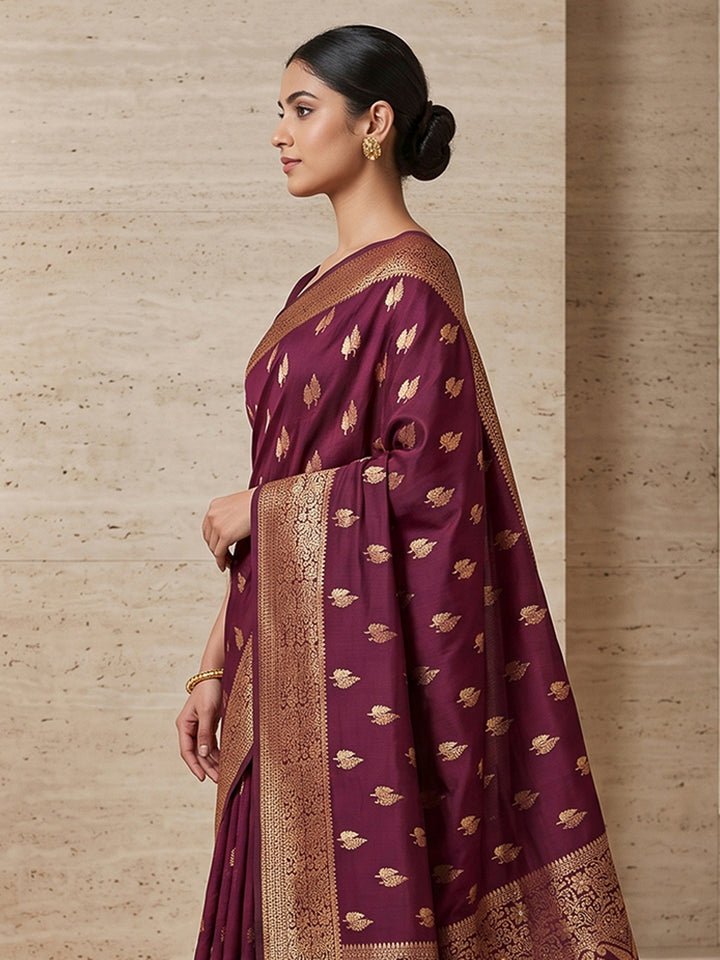 Wine Woven Design Dola Silk Saree