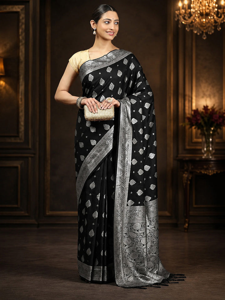 Black Woven Design Art Silk Saree