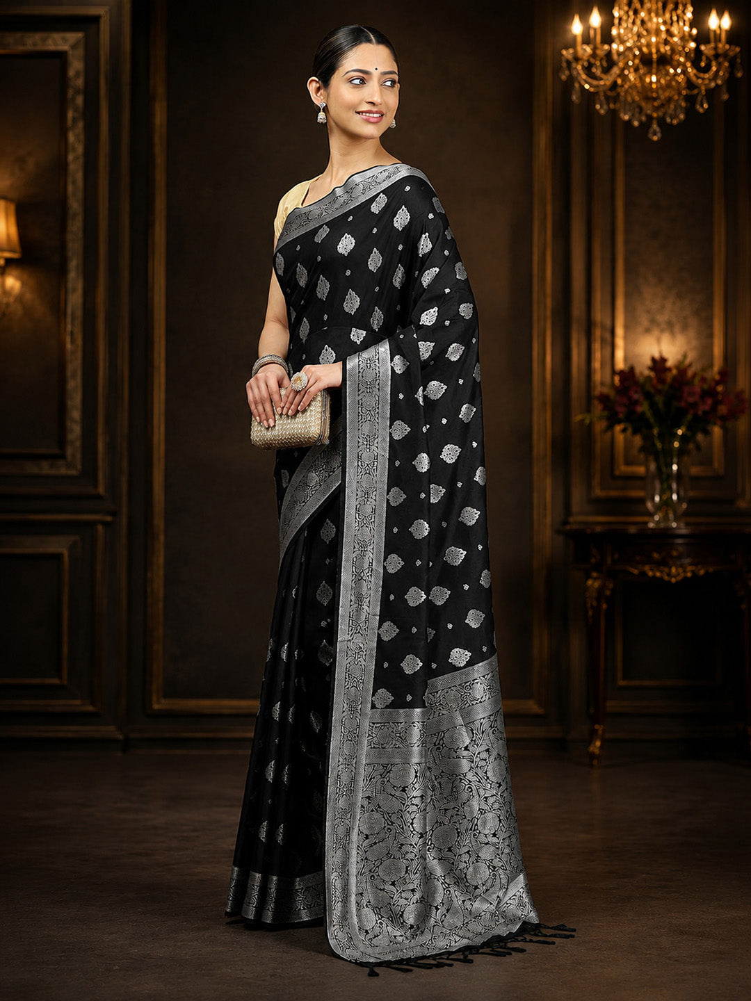 Black Woven Design Art Silk Saree