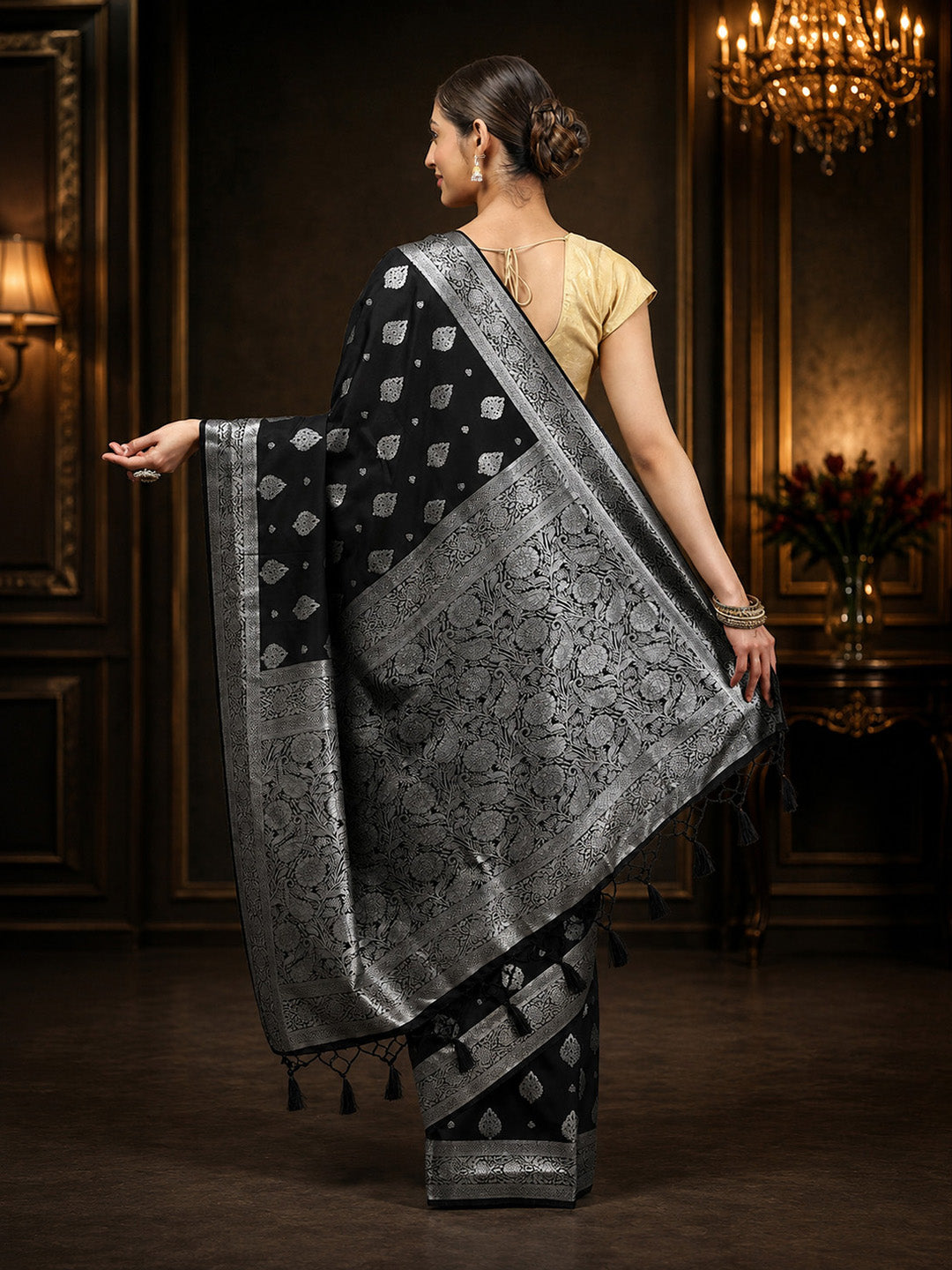 Black Woven Design Art Silk Saree