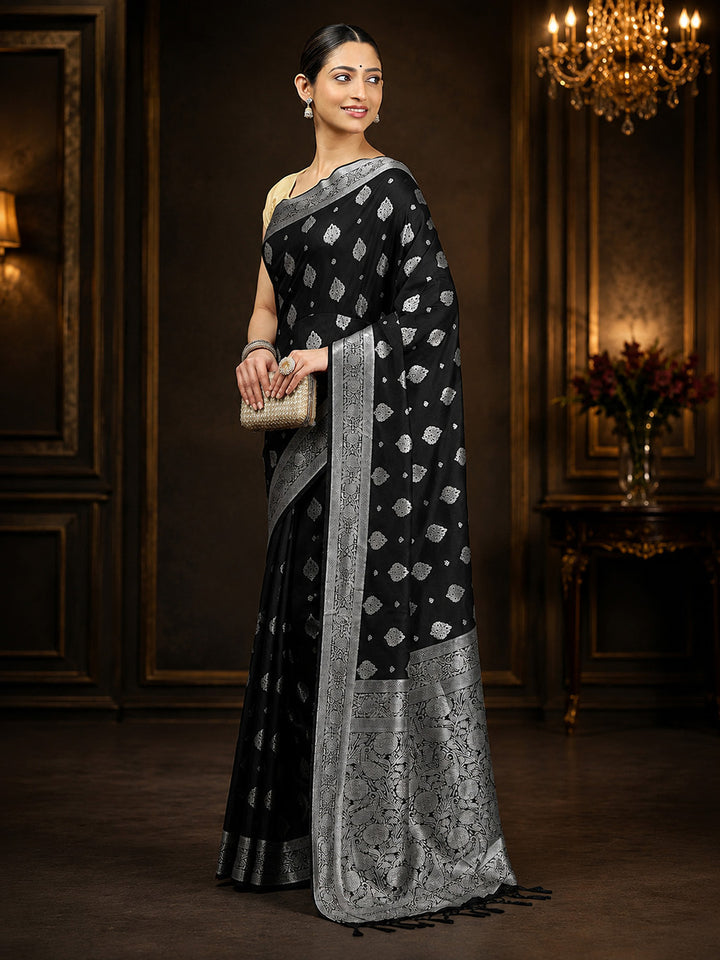 Black Woven Design Art Silk Saree