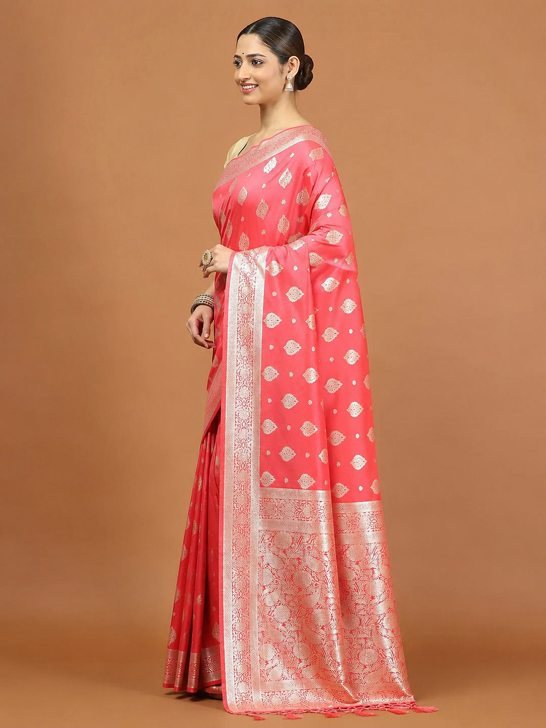 Peach Woven Design Art Silk Saree