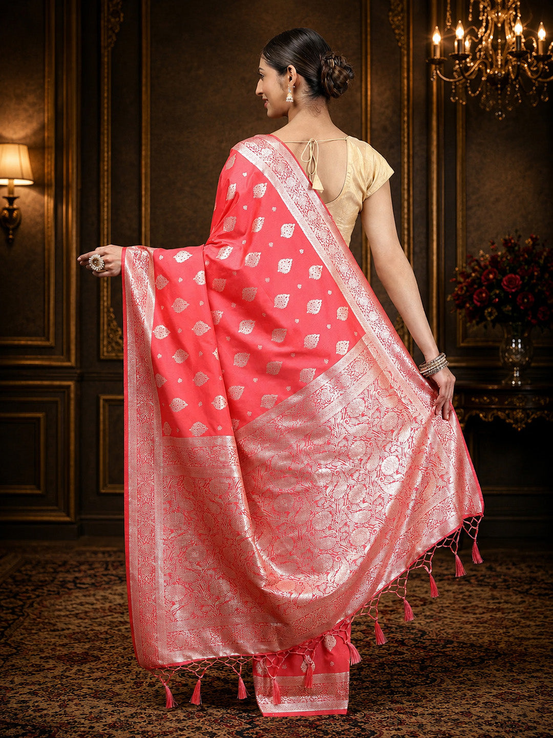 Peach Woven Design Art Silk Saree