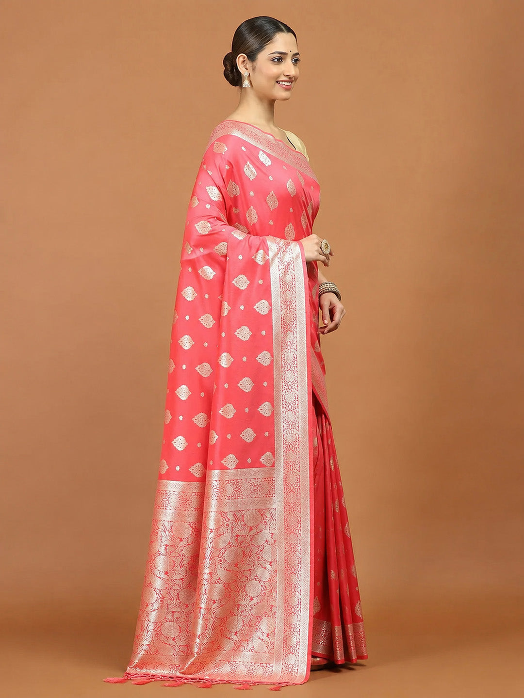 Peach Woven Design Art Silk Saree
