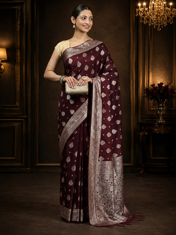 Wine Woven Design Art Silk Saree