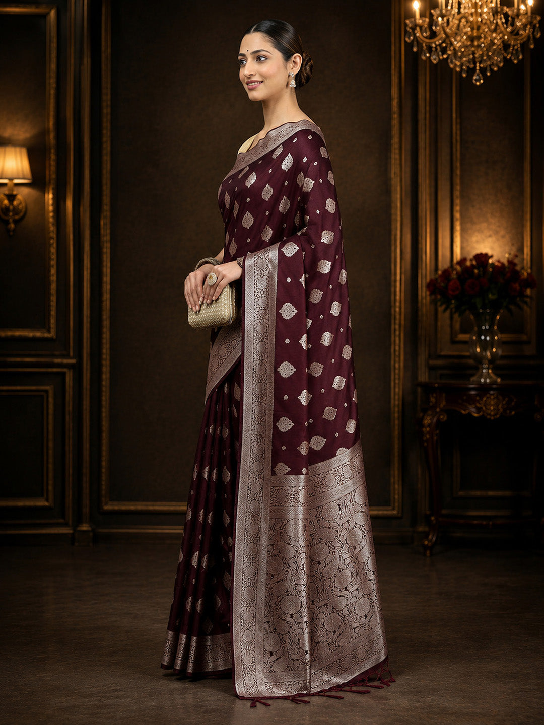 Wine Woven Design Art Silk Saree