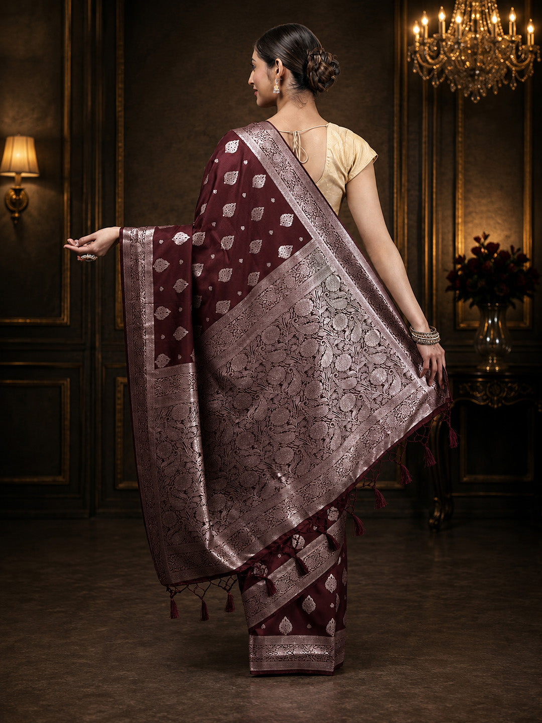 Wine Woven Design Art Silk Saree