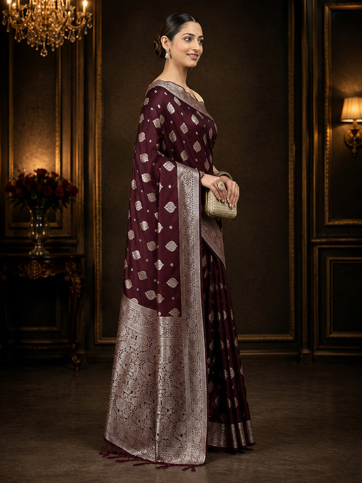 Wine Woven Design Art Silk Saree
