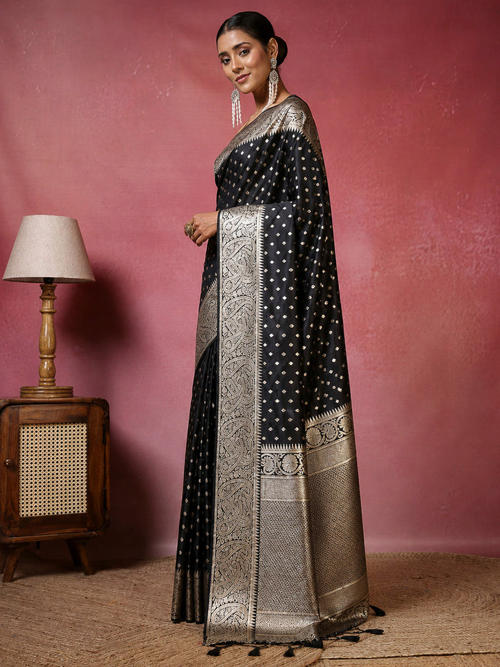 Black Woven Design Dola Silk Saree