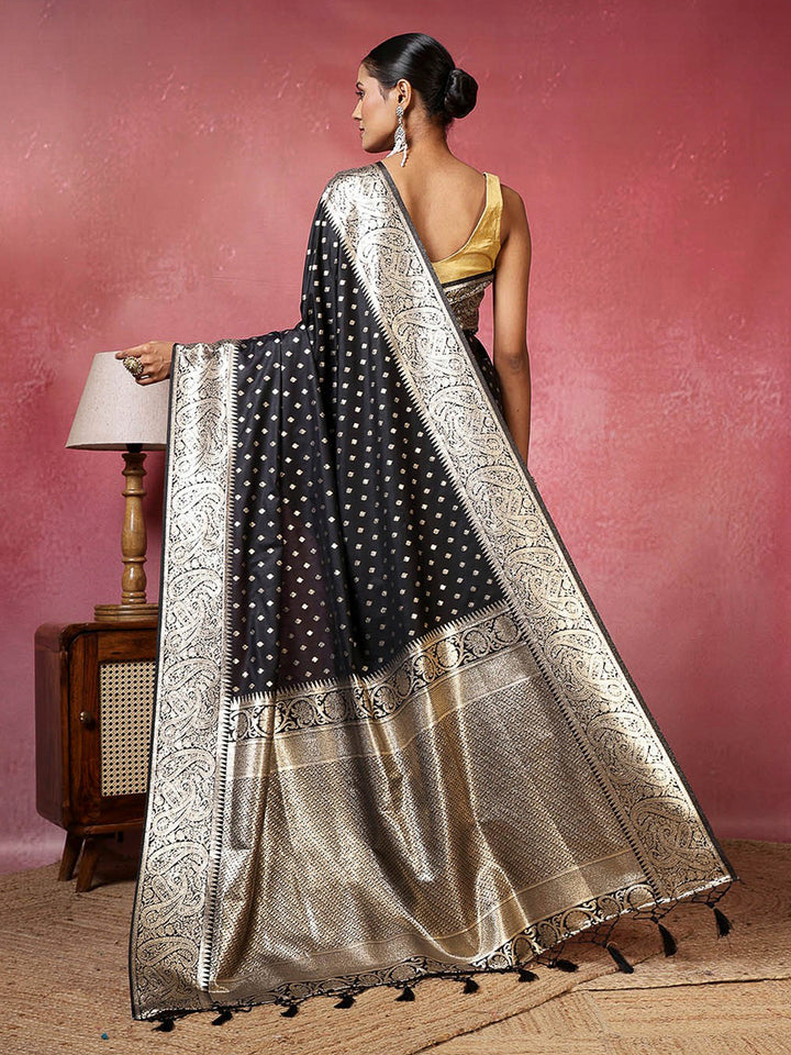 Black Woven Design Dola Silk Saree