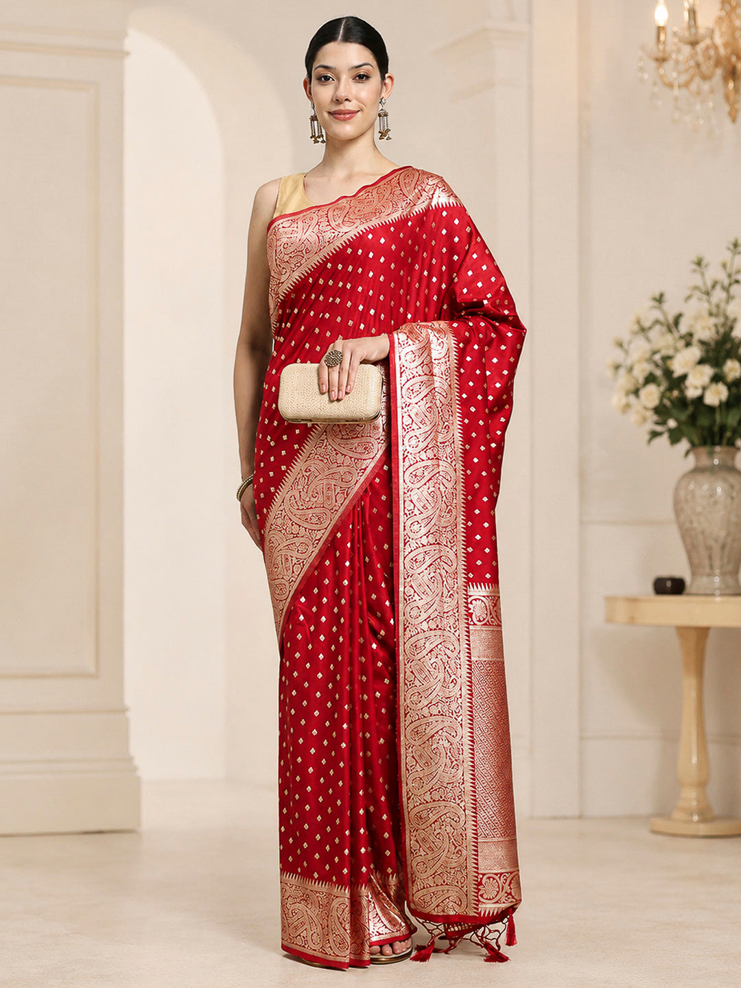 Red Woven Design Dola Silk Saree