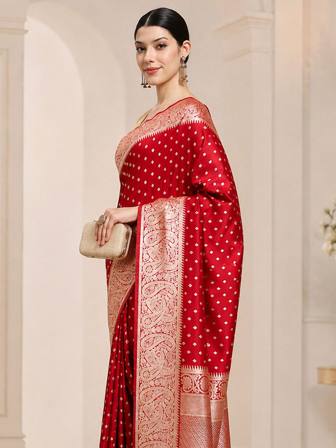 Red Woven Design Dola Silk Saree