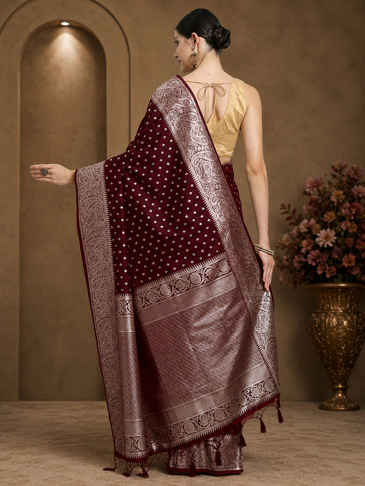 Wine Woven Design Dola Silk Saree