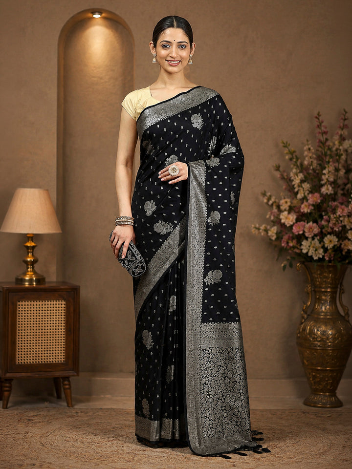 Black Woven Design Dola Silk Saree