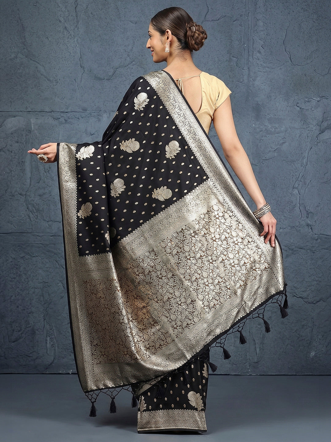 Black Woven Design Dola Silk Saree