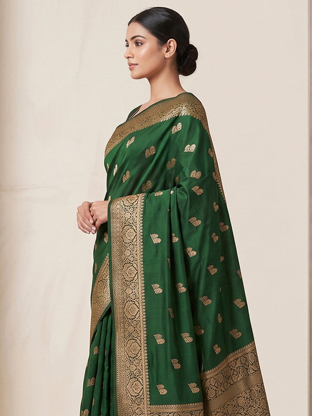 Dull Green Woven Design Dola Silk Saree