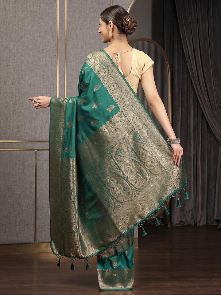 Rama Green Woven Design Dola Silk Saree